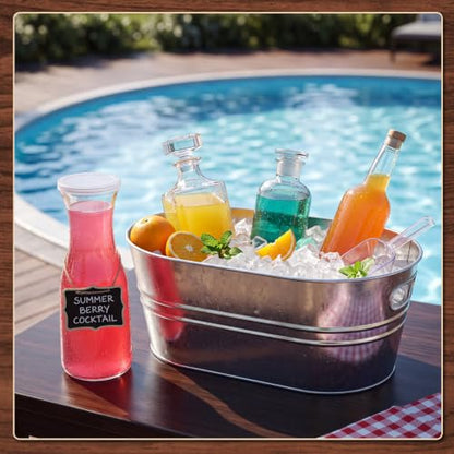 2 Pack Large Galvanized Ice Buckets for Parties and Events - 3 Gallon Capacity