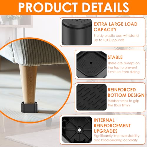24 Pack Adjustable Furniture Risers with Nonslip Bottom for Bed, Sofa, Table, and More