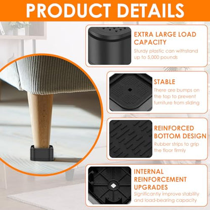 24 Pack Adjustable Furniture Risers with Nonslip Bottom for Bed, Sofa, Table, and More
