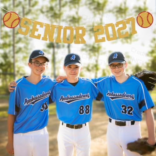 Senior 2027 Softball Banner - Gold Glitter Class of 2027 Party Decor