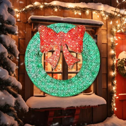 36-Inch Outdoor Christmas Wreath with 128 LED Lights and Bow - All Weather Yard Decor