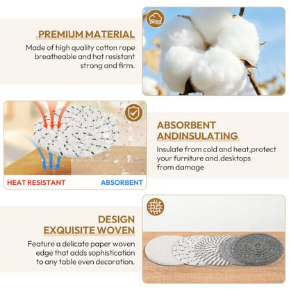 10-Pack Cotton Linen Coasters with Holder, Absorbent Drink Coasters for Kitchen & Bar