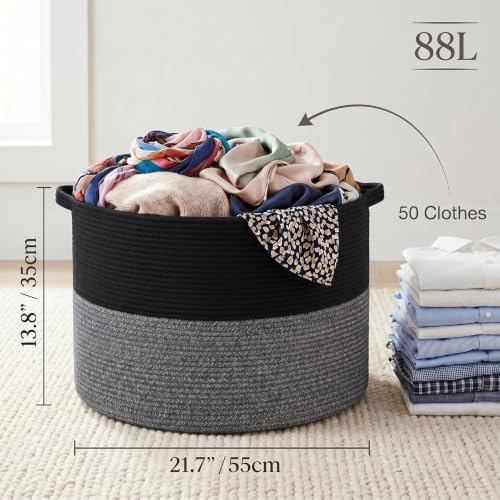 Extra Large Cotton Rope Storage Basket 90L with Handles for Home Organization