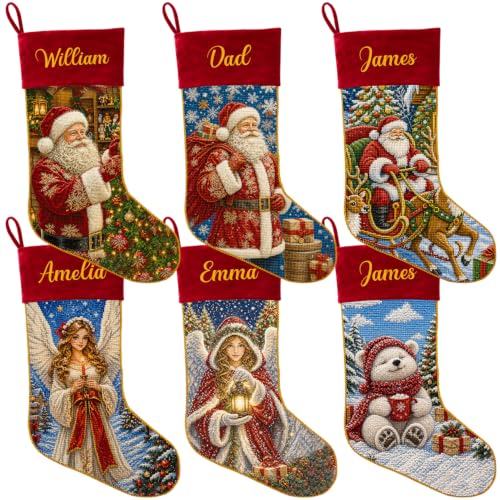 Personalized Needlepoint Christmas Stocking with Name - Family Holiday Decor B02
