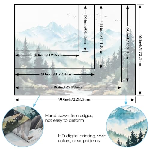 Mountain White Watercolor Tapestry 60x44 Inch Misty Forest River Scene - Wolijojo
