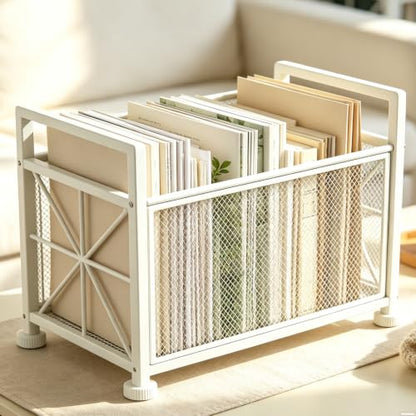 White Metal Floor Magazine Rack Freestanding Book Holder with Handles