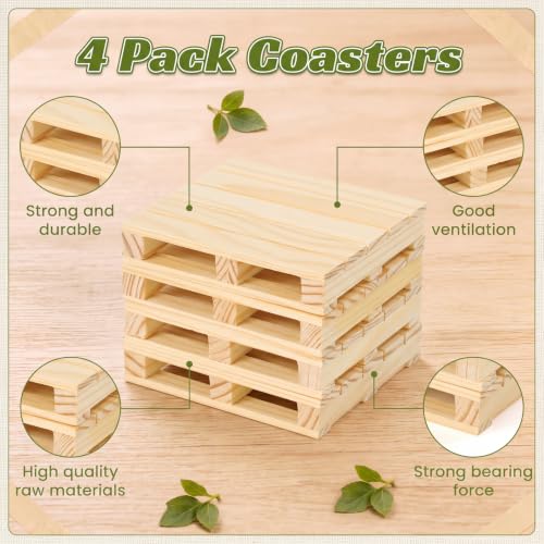 Mini Wooden Pallet Coaster Set with Storage Box - Rustic Farmhouse Decor