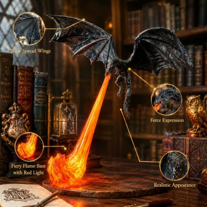 3D Fire-Breathing Dragon Shelf Decor with LED Light, Fantasy Bookend