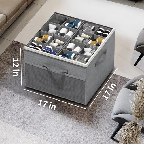 Aokeyee Shoe Organizer for Closet,Foldable Shoe Storage Organizer Box Bin with Adjustable Dividers and Clear Cover, Fits up to 16 Pairs