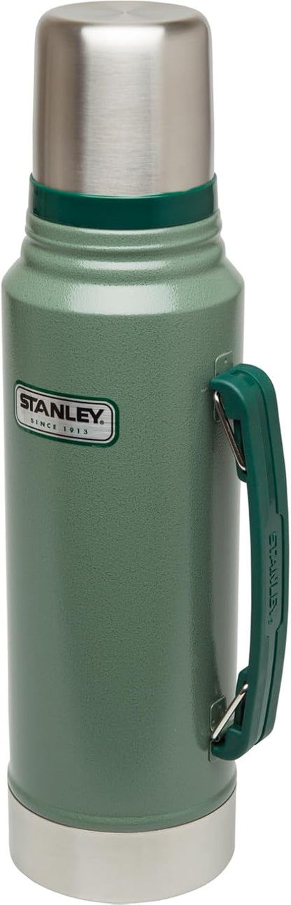 Stanley Heritage Classic Vacuum Bottle - 1.1 Qt Insulated Stainless Steel | Leakproof Cup Lid | Hammertone Green