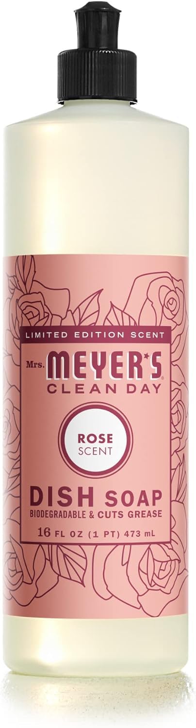 Mrs. Meyer’s Rose Scent Kitchen Basics Set, 3 ct: Dish Soap, Hand Soap, Multi-Surface Everyday Cleaner