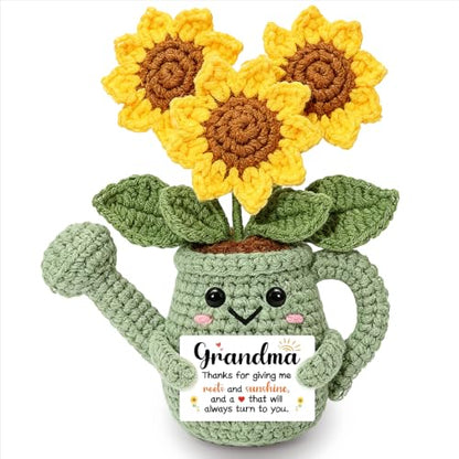 Grandma Gift Sunflower Crochet Plant - Handmade Inspirational Decor