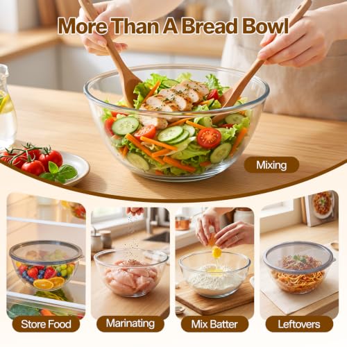 Large Glass Mixing Bowl with Lid - 4.7 Quart for Baking & Kitchen prep