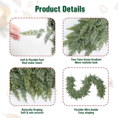 6FT Real Touch Cedar Garland for Christmas Decorations - Full Greenery