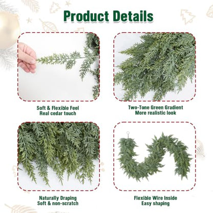 6FT Real Touch Cedar Garland for Christmas Decorations - Full Greenery