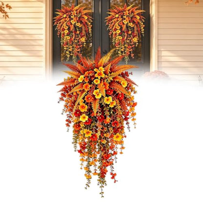 Artificial Fall Harvest Hanging Flowers Decor - Orange, Outdoor & Indoor
