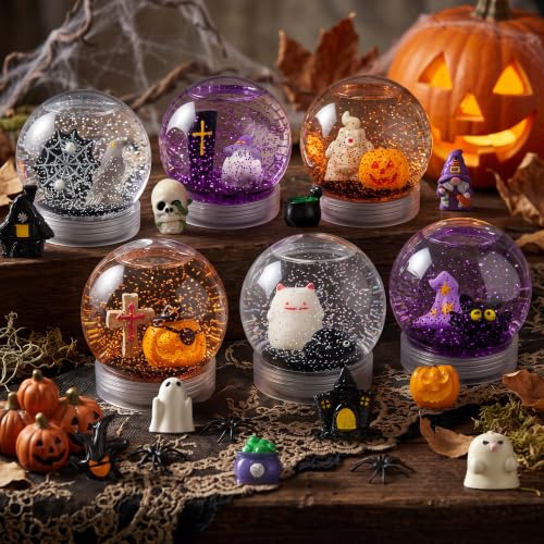 Halloween Snow Globe DIY Craft Kit with Figurines and Glitter – 12 Pack