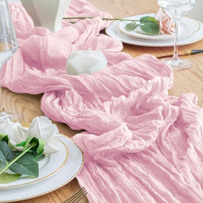 Xiomot 1 Pack Blushing Pink Cheesecloth Table Runner 10FT Boho Rustic Decor