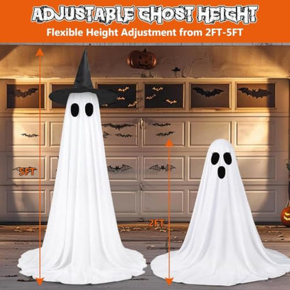 Halloween Ghost Decorations 2 Pack - 5FT Lighted Floating Ghosts with Remote