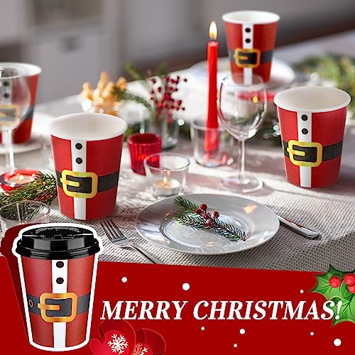 Christmas Disposable Coffee Cups with Lids 12oz Santa Pattern Pack of 120