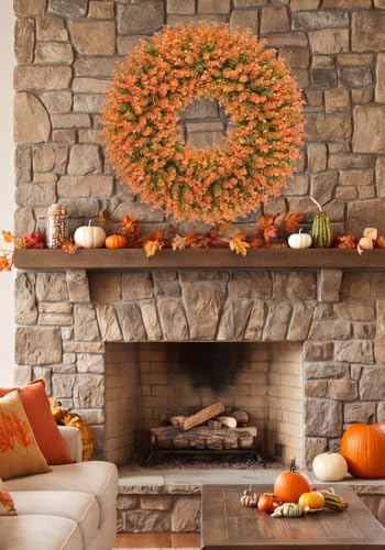 26-Inch Fall Wreath for Front Door Outdoor Farmhouse Decor Burnt Orange