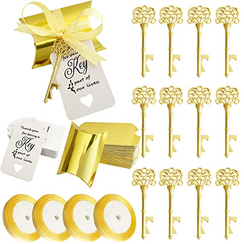 Gold Skeleton Key Bottle Opener Party Favors for Wedding Guests - 100 PCS