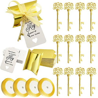 Gold Skeleton Key Bottle Opener Party Favors for Wedding Guests - 100 PCS