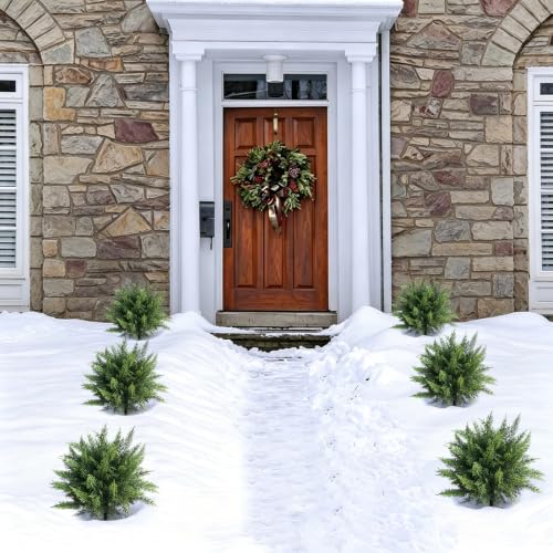 Artificial Cedar Topiary Ball Tree 24 Inch Outdoor Fake Plant Set - UV Resistant