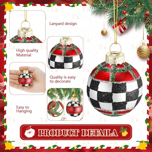 Christmas Plaid Tartan Glass Ball Ornaments - Classic Red Green Black, 10 Pack