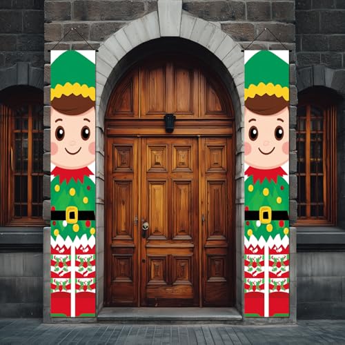 IVN Christmas Elf Porch Banner Set of 2 - ElfDesign 12x71 Inches
