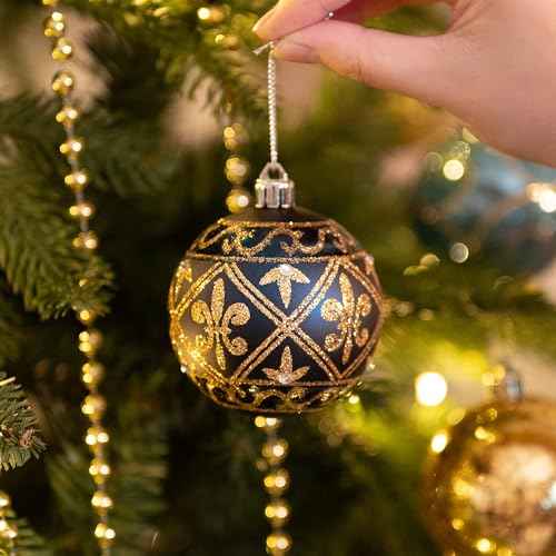 Valery Madelyn Christmas Ball Ornaments, 9ct Blue and Gold Shatterproof Christmas Tree Decorations Set, 2.76 Inches Luxury Hanging Ornaments for Xmas Trees Bulk Holiday Decor