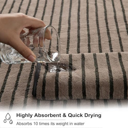 Brown 2 Piece Cabana Stripe Hand Towels Set 16x31 Ultra Soft & Absorbent