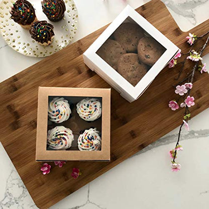 Essos Cupcake Boxes for 4 Kraft with Clear Display Window [20 pieces] Cupcakes Container or Packaging Box Kit for Chocolate Truffles Cake Pops Desserts Mini Cookies Pies or Muffins