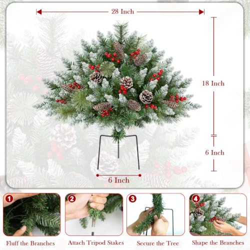 Lighted Christmas Tree Urn Filler Set - 24 Inch Artificial Decor with 12 Modes