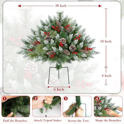Lighted Christmas Tree Urn Filler Set - 24 Inch Artificial Decor with 12 Modes