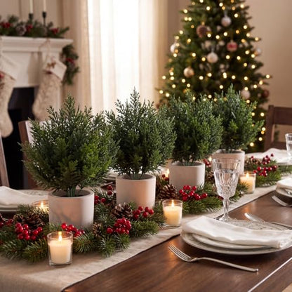 Christmas Mini Cedar Ball Tree Set - White, 12 Pack Artificial Decor