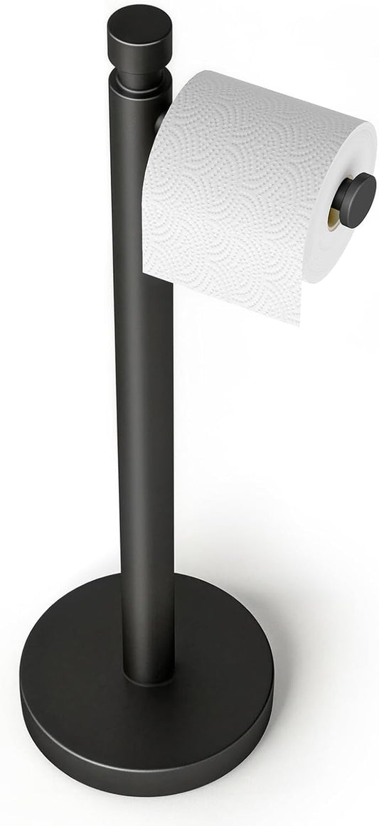 YUMORE Heavy Duty Toilet Paper Holder Stand - Matte Black Stainless Steel | Free Standing Design