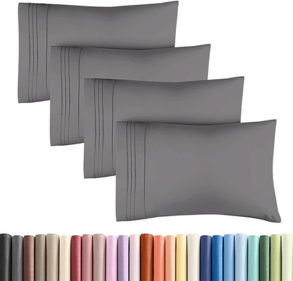 King Standard Pillow Cases - Soft Hotel Quality Pillowcase Covers for Comfy Bedding | Set of 4 Dark Grey