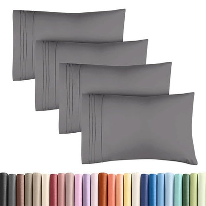 King Standard Pillow Cases Set of 4 - Soft Hotel Quality Pillowcase Covers - Comfy Bedding for Women, Men, Kids & Teens - Machine Washable Pillow Protectors - 4 Piece - King Standard Size Dark Grey