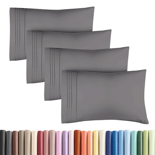 King Standard Pillow Cases Set of 4 - Soft Hotel Quality Pillowcase Covers - Comfy Bedding for Women, Men, Kids & Teens - Machine Washable Pillow Protectors - 4 Piece - King Standard Size Dark Grey
