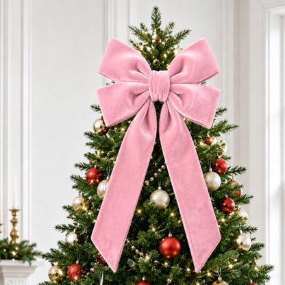 Pink Velvet Christmas Tree Topper Bow 15x30 Inches Holiday Decoration