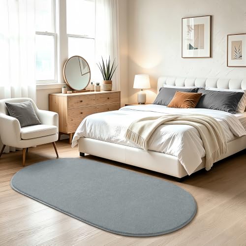 LOCHAS Oval Bedroom Rug 2.6x5.3 Feet Washable Grey Non-Slip Rug for Bedroom