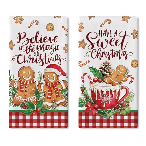 Have A Sweet Christmas Gingerbread Man Kitchen Dish Towels Set of 2 - Farmhouse Holiday Decor