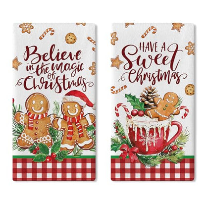 Have A Sweet Christmas Gingerbread Man Kitchen Dish Towels Set of 2 - Farmhouse Holiday Decor