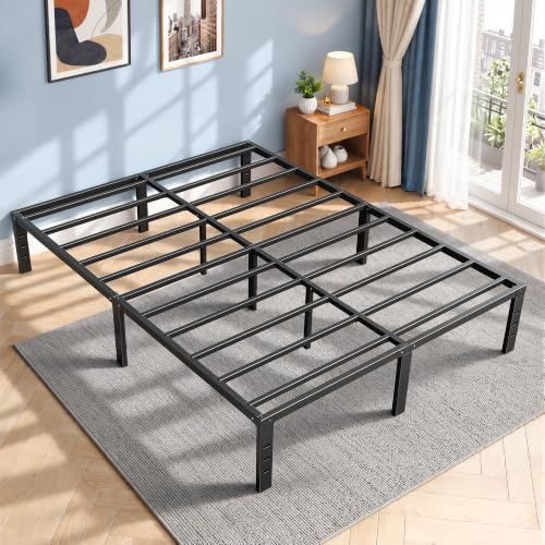 Black Queen Bed Frame with Storage, Metal Platform, Noise-Free Support