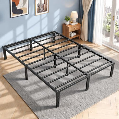 Black Queen Bed Frame with Storage, Metal Platform, Noise-Free Support