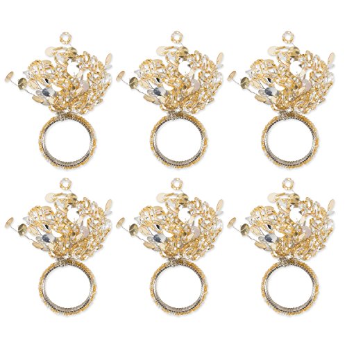 DII Christmas Napkin Ring Set - Gold Beaded Sparkle, 1.5 Inch Diameter, 6 Pieces
