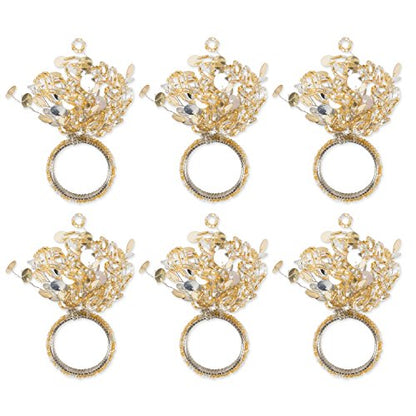 DII Christmas Napkin Ring Set - Gold Beaded Sparkle, 1.5 Inch Diameter, 6 Pieces