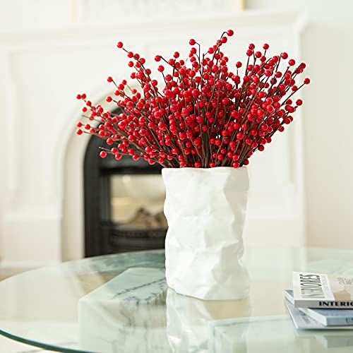 24 Pack Red Berry Stems for Christmas Decorations - 17in Holiday Floral Filler