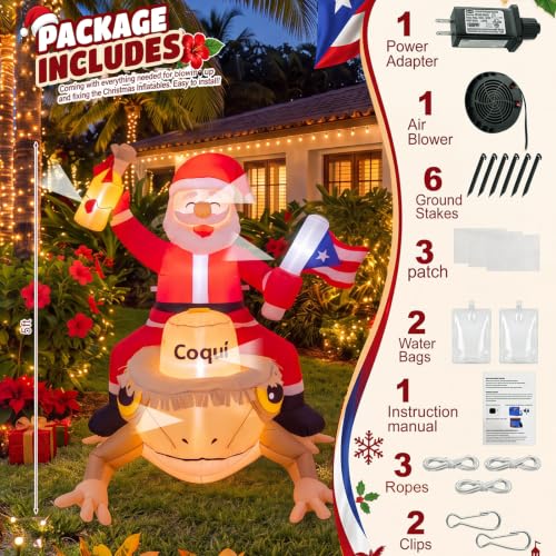Puerto Rico Christmas Inflatable with Coqui Frog Outdoor Decor, LED Lighted Yard Decoration